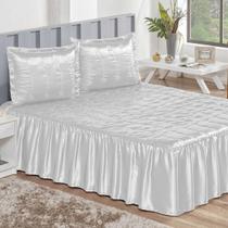 Colcha Casal Cetim Chamousse Cobre Leito de Cetim Branco 3 Peças