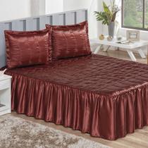 Colcha Casal Cetim Chamousse Cobre Leito de Cetim Vinho 3 Peças
