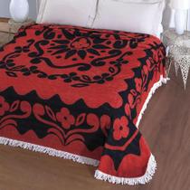 Colcha Casal Chenille Canelada Flórida Vermelho/Preto