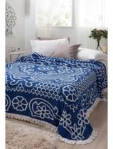 Colcha Casal Chenille Com Franja 220 X 240m Estampa Bruna Cor Azul Jolitex