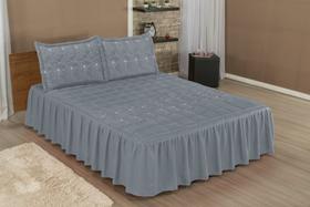 Colcha Casal Com Babado Cobre Leito Padrão Bordada MATELASSE 03 Peças - Toque Macio- DIVA CINZA