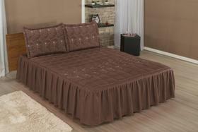Colcha Casal Com Babado Cobre Leito Padrão Bordada MATELASSE 03 Peças - Toque Macio- DIVA MARROM
