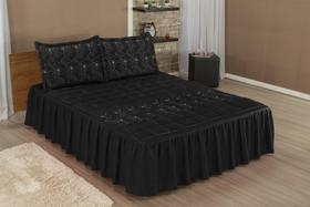 Colcha Casal Com Babado Cobre Leito Padrão Bordada MATELASSE 03 Peças - Toque Macio- DIVA PRETA