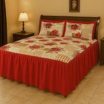 Colcha Casal Com Babado Lorena Tecido Estampado 3 Peças