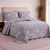 Colcha Casal Evolution 3 Peças Azul Floral Camesa 220x240cm Colcha Casal Evolution 3 Peças Azul Floral Camesa 220x240cm