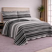Colcha Casal Evolution 3 Peças Listrado Geométrico 4 Camesa 220x240cm