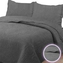 Colcha Casal Padrão Bella Dupla Face 03 Peças - Cinza Escuro Colcha Casal Padrão Bella Dupla Face 03 Peças - Cinza Escuro