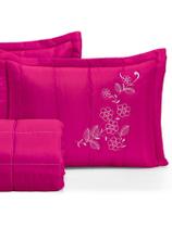 Colcha Casal Padrão Bordada Flora 3 Peças Premium