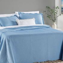 Colcha Casal Padrão Chess Dupla Face Micropercal 200 Fios 3 Peças - Azul Astral