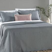 Colcha Casal Padrão Chess Dupla Face Micropercal 200 Fios 3 Peças - Cinza Lunar