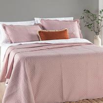 Colcha Casal Padrão Chess Dupla Face Micropercal 200 Fios 3 Peças - Rosa Suave