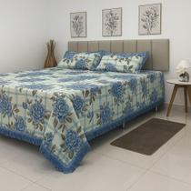 Colcha Casal porta travesseiro linhão franja estampa floral
