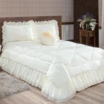 Colcha Casal Queen Coleção Charme Renda 04 Peças Palha