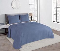 Colcha Casal Queen Galeria Azul Toque Macio 3 Peças