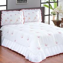 Colcha Casal Queen Matelada e Bordada Borboletas com Portas Bordados 03 Peças