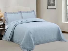 Colcha Casal Renascença Renda Bordada 220x240 Camesa Azul