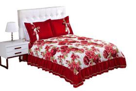 Colcha Casal Vermelho Floral 3 peças Isabela. - SEM MATELADO