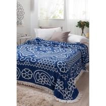 Colcha Chenille Canelada Bruna 220x240cm Azul/Branco Jolitex