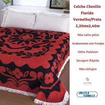 Colcha Chenille Canelada Florida 2,20 x 2,40 VMPreto Franjas Branca Não Alérgico Não Solta Pelo Toque Super Macio