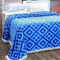 Colcha Chenille Canelada Gabriela 220x240cm Toque Super Macio Azul Jolitex
