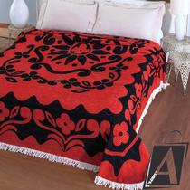 Colcha Chenille Jolitex Casal Florida Vermelho e Preto - Jolitex Ternille