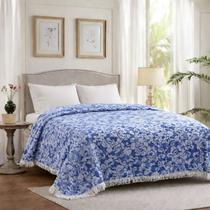Colcha chenille valentina - 2,20 x 2,40 - azul/branco - jolitex