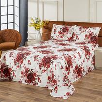 Colcha Cobre Leito Cama Casal 3 Peças Milão Vermelho Floral