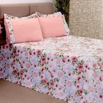 Colcha Cobre Leito Cama Casal Queen Size 03 Peças Floral Premium Entrega Imediata