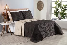 Colcha Cobre Leito Cama de Casal 3 pç Dupla Face Acolchoado Microfibra Marrom e Bege