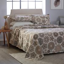 Colcha Cobre Leito Cama King Kit 3 Peças Firenze Tecido Piquet Estampado Toque Macio