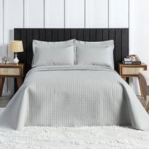 Colcha Cobre Leito Casal 100% Algodão Com Porta Travesseiro 3 Peças Siena Cinza