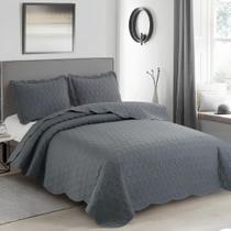 Colcha Cobre Leito Casal 220x240 Camesa Ilusion Favo Cinza Chumbo