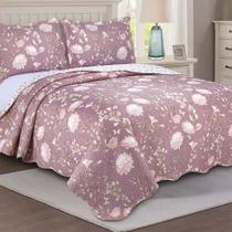 Colcha Cobre Leito Casal 3 peças dupla face Bordada Matelassê Estampada Camesa - Emcompre