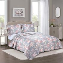 Colcha Cobre Leito Casal 3 peças dupla face Bordada Matelassê Estampada Camesa - Emcompre