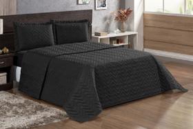 Colcha Cobre Leito Casal Cama Queen Preta Matelassê 3 Peças