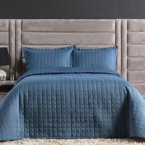 Colcha Cobre Leito Casal King Size 3 Peças 300 Fios Marinho
