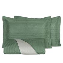 Colcha Cobre Leito Casal Padrão 3 Peças Dupla Face 200 Fios Matelado Ultrassônico Porta Travesseiro Aba Americana Siena Double