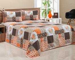 Colcha Cobre Leito Casal Queen Piquet Com Porta Travesseiro Estampado 03 Peças