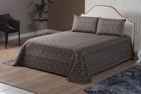 Colcha Cobre Leito Casal Queen Veneza 3 Peças Estampado Floral Marrom e caqui dupla face
