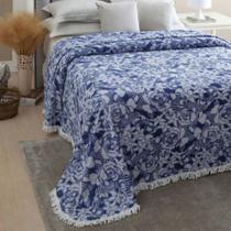 Colcha Cobre Leito Chenille Jolitex Queen Casal Estampada com Franja Luxo