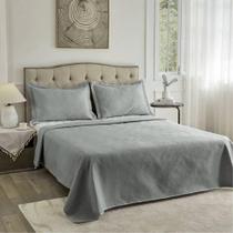 Colcha Cobre Leito Diamonds Neo Queen 03 Peças Camesa Cinza