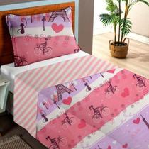 Colcha Cobre Leito Estampada Solteiro Paris Girl