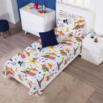 Colcha Cobre Leito Infantil Personagens Desenho Animado 02 Peças + Brinde Cama de Solteiro Menino