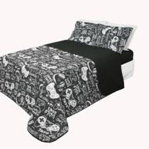 Colcha Cobre Leito Infantil Queen 3 Peças Preto/Branco