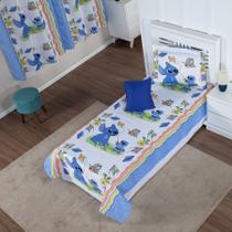 Colcha Cobre Leito Infantil Stitch Azul Solteiro + Capa de Almofada Colcha Cobre Leito Infantil Stitch Azul Solteiro + Capa de Almofada