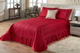 colcha cobre leito inovare cama casal queen vermelho 5 peças enxoval bordado - Aquarela Enxovais