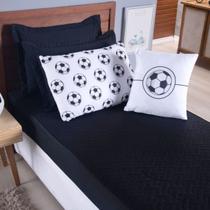 Colcha Cobre Leito Jogo Cama Edredom Solteiro 5 Pçs Matelado Sleep Quarto Menino Futebol Preto