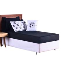 Colcha Cobre Leito Jogo Cama Edredom Solteiro 5 Pçs Matelado Sleep Quarto Menino Futebol Preto