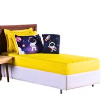 Colcha Cobre Leito Jogo Cama Solteiro 5 Pçs Matelado Sleep Elastico Astronauta Foguete Amarelo