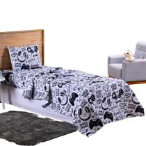 Colcha Cobre Leito Jogo Roupa Cama Box Infantil Solteiro 2 Pçs Matelado Fronha Menino Game Branco Simples